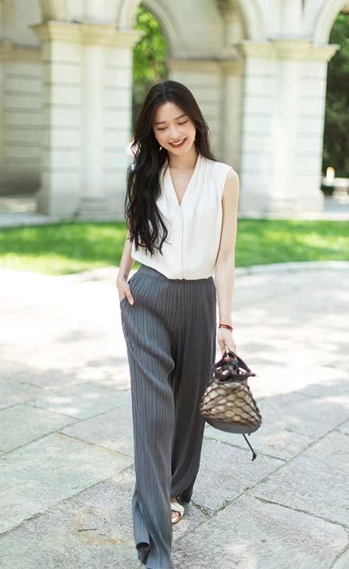 小个子皱皱裤女夏季薄款,冰丝皱皱裤大码