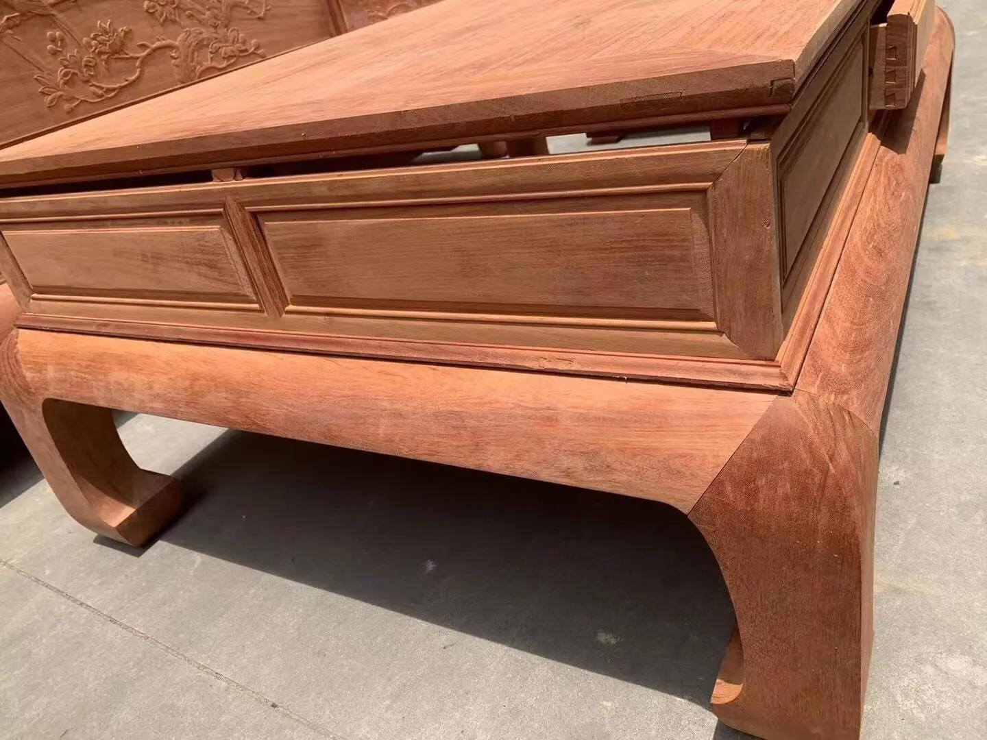 缅甸花梨大果紫檀宝座沙发组合,缅甸花梨生胚宝座六件套沙发