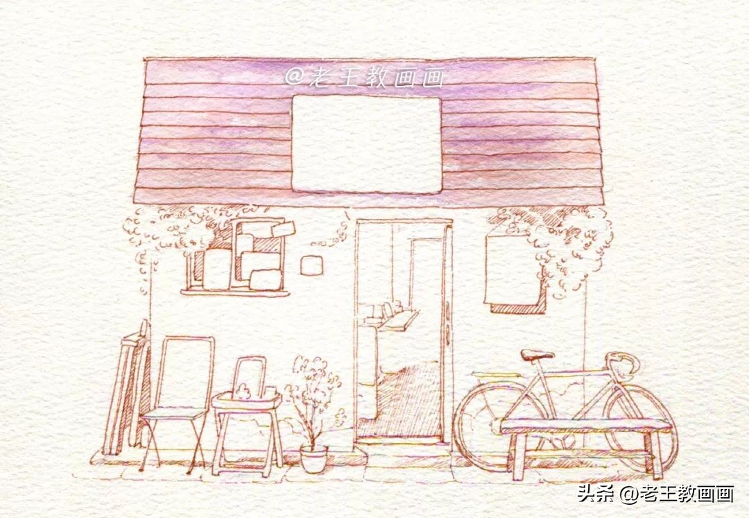 日式小屋水彩简单图片,烟雨系小清新森林水彩画