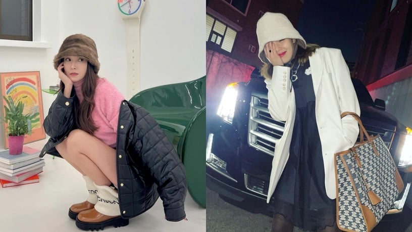 冬季短外套泫雅风,镂空针织帽泫雅风搭配