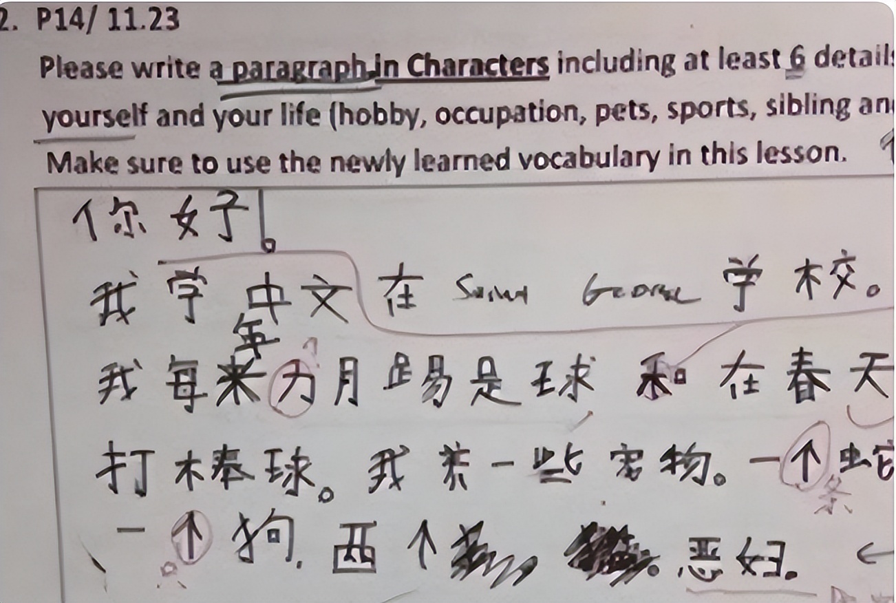 美国学生晒不及格中文试卷,不及格中文试卷走红