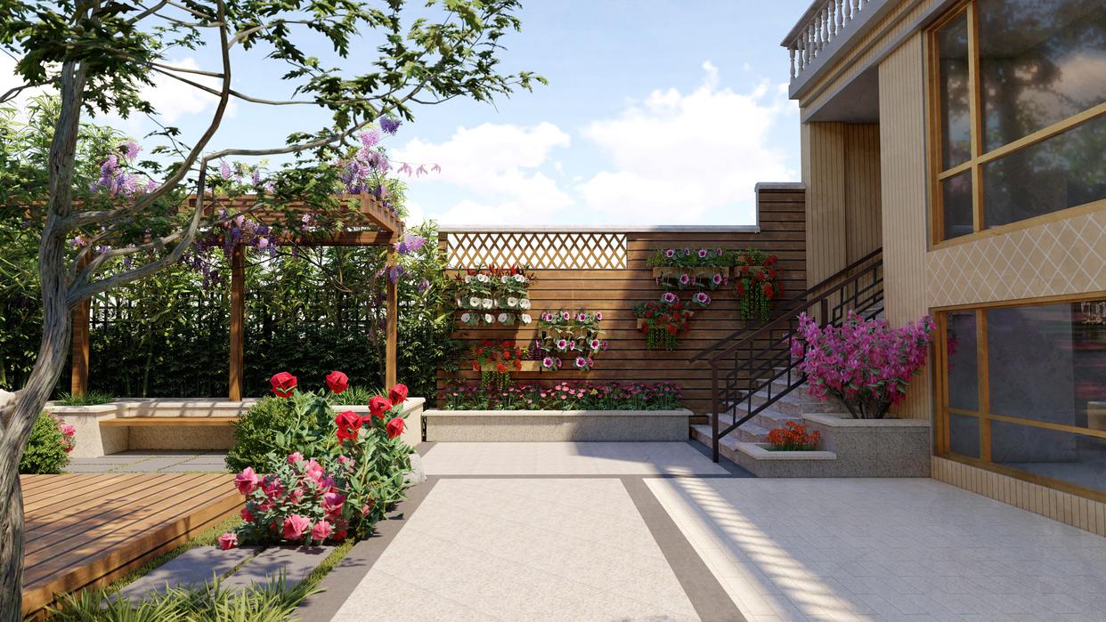 西安别墅庭院设计，别墅花园景观设计，农村自建房庭院设计