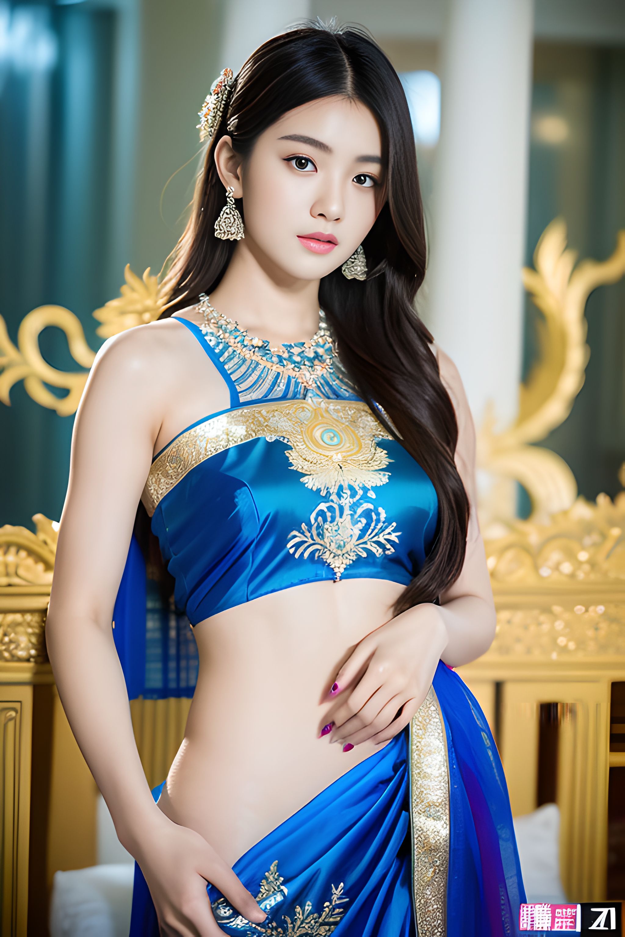 一袭青衣薄纱轻盈灵动,纱丽的穿衣搭配