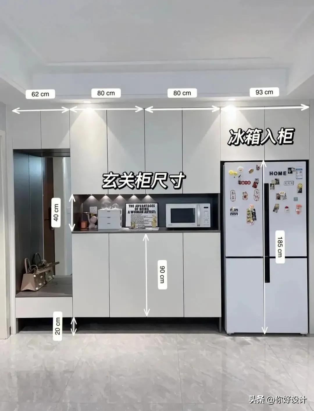 冰箱柜一体效果图预留尺寸,海尔双开门冰箱尺寸一览表