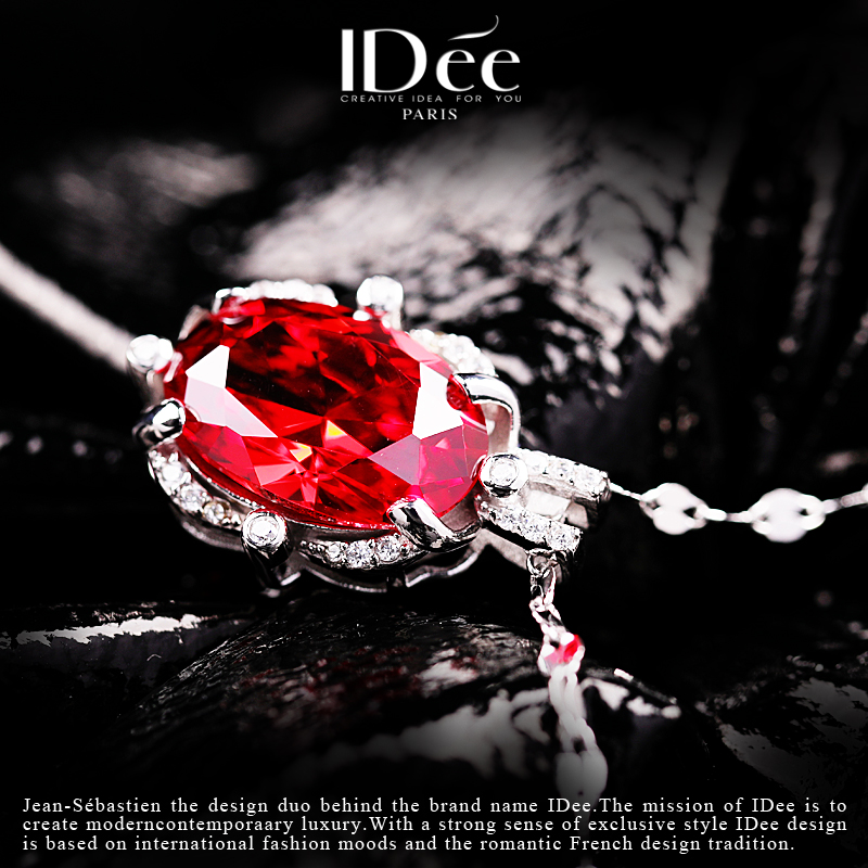 魅力红宝石戴来坚定与勇气——法国IDee红宝石纯银吊坠水晶锁骨链