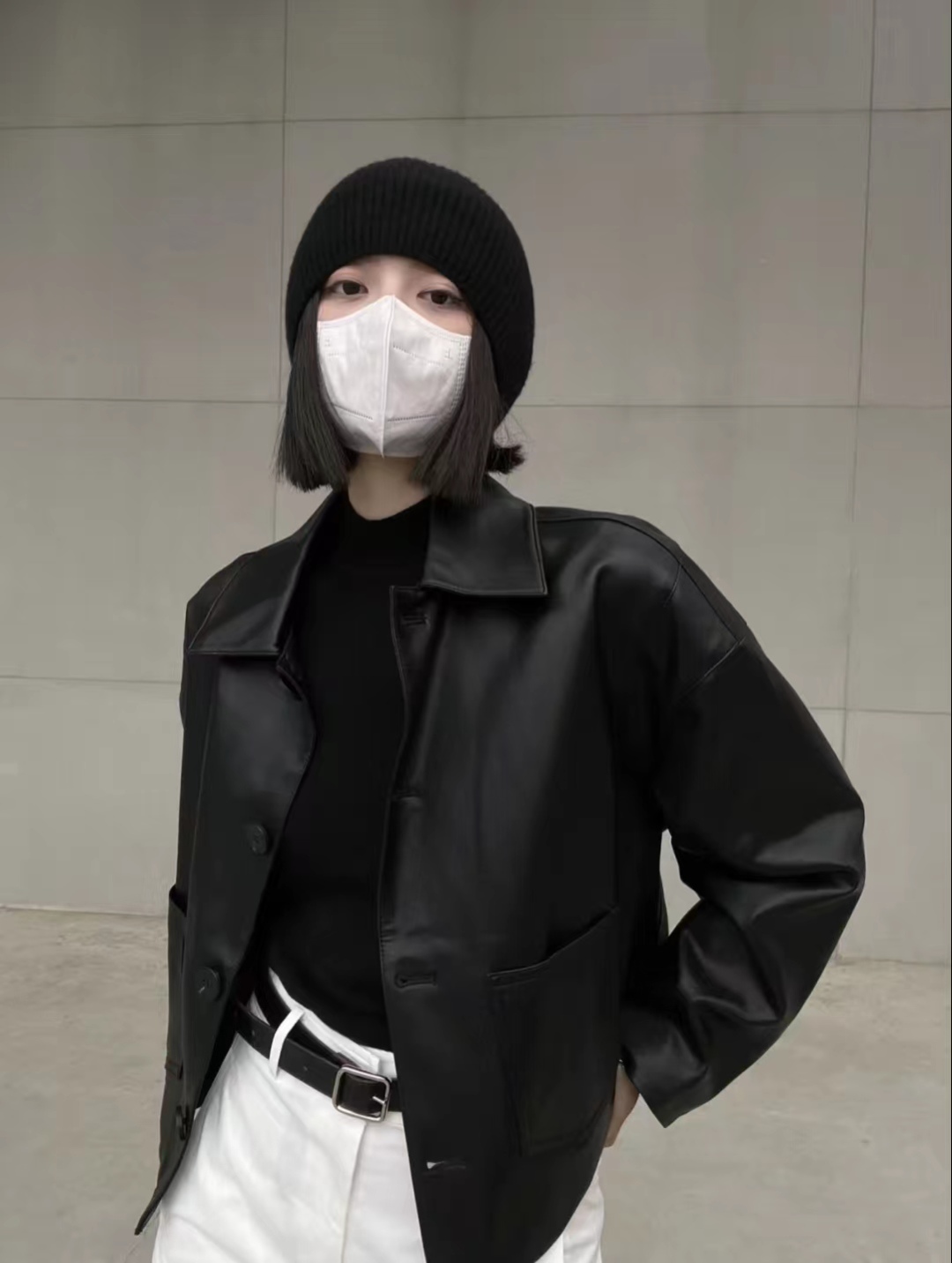 黑色皮衣套装甜酷风,皮衣复古风穿搭