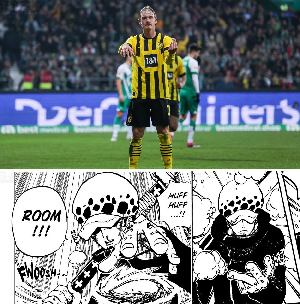 德甲多特蒙德球员模仿路飞,多特蒙德魔鬼主场升起海贼王