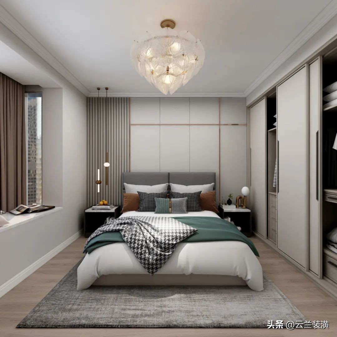 极简白色衣柜装修效果图最流行款,深布纹配白色柜门衣柜装修效果图