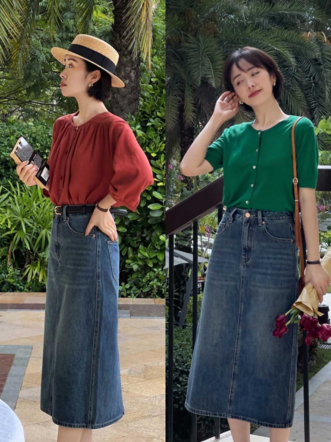 黑白波点半身裙搭什么衣服夏天,夏天绿色半身裙搭配什么上衣好看