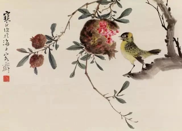 江寒汀写意黑山雀石榴花图,江寒汀写意花鸟千峰竞秀原作尺寸