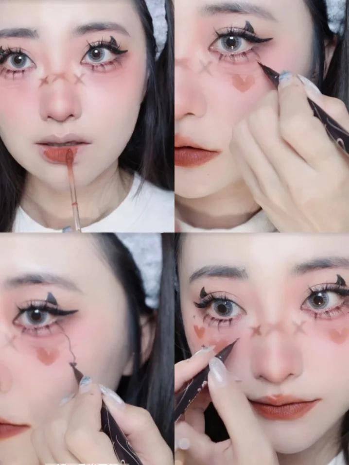 日常万圣节妆容粉色系,万圣妆简单好看