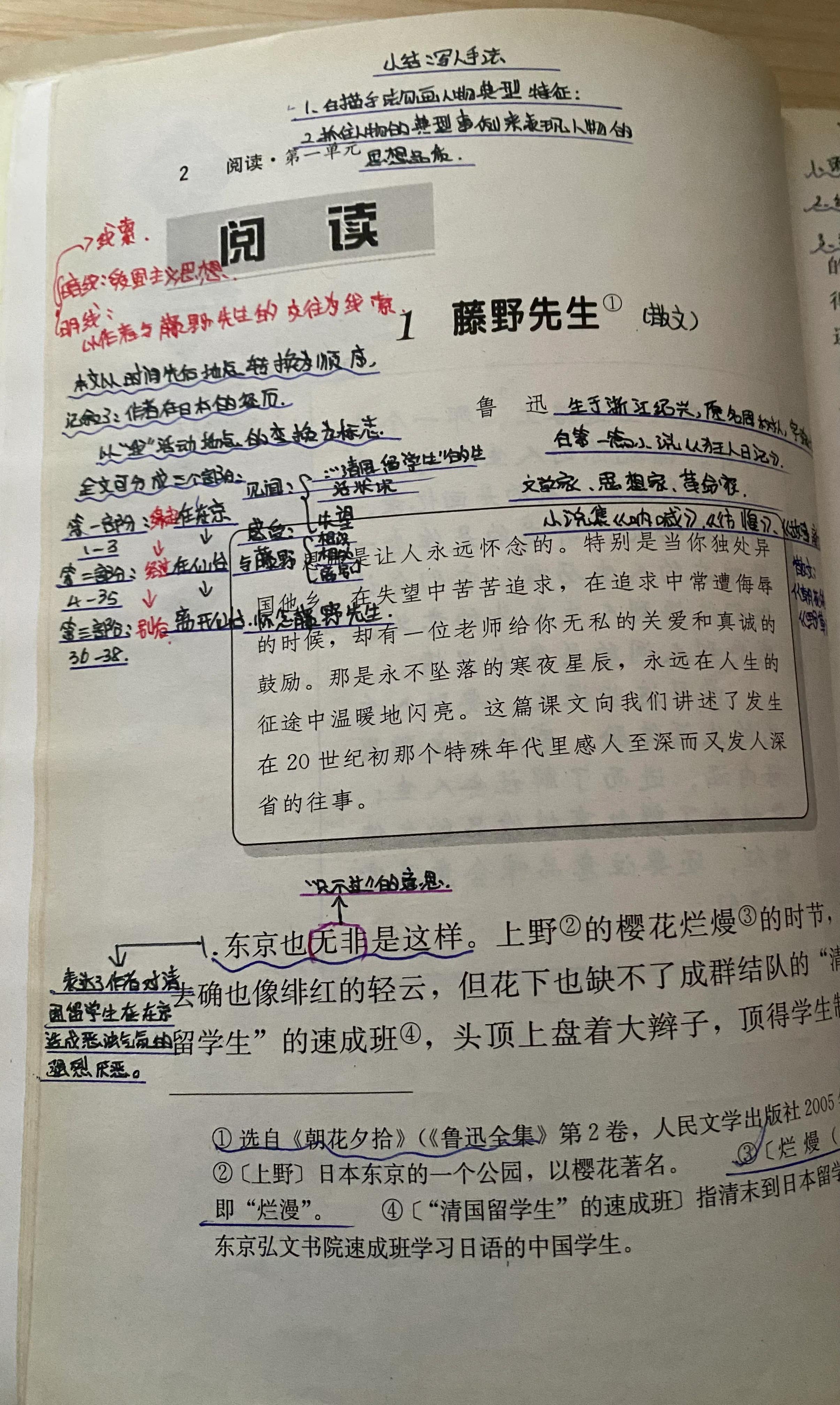八年级上语文书藤野先生详细笔记,八年级下册语文书笔记藤野先生