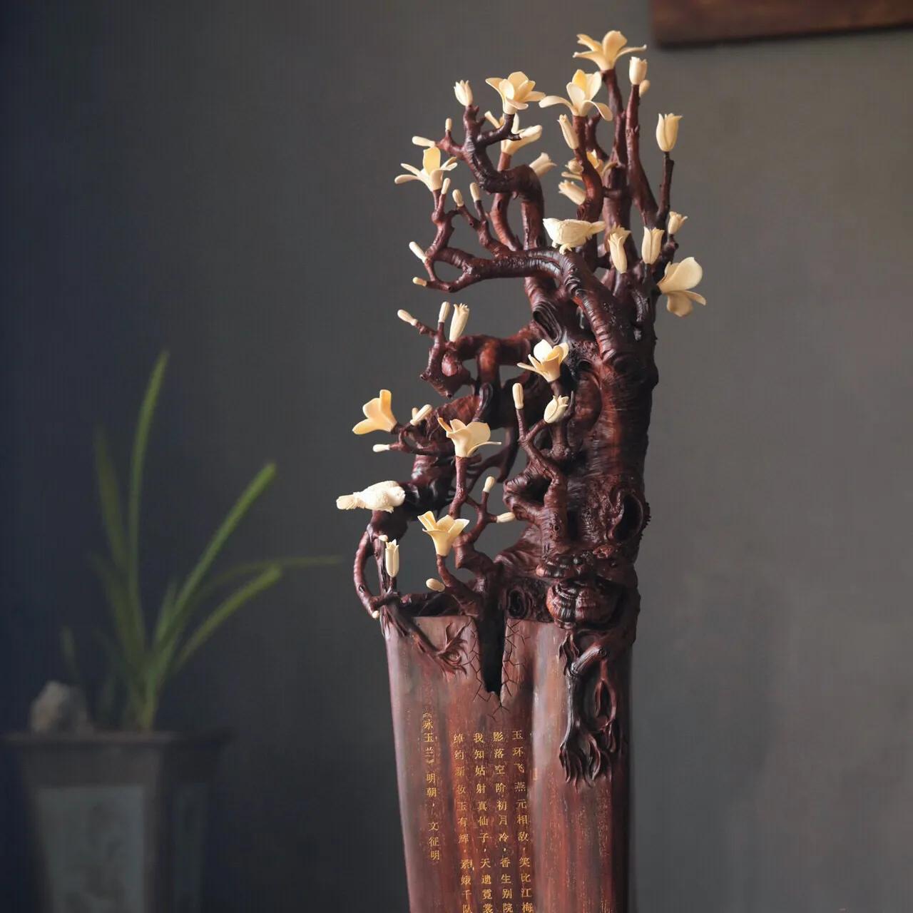 印度产小叶紫檀大象摆件,小叶紫檀镶嵌猛犸是怎么做到的