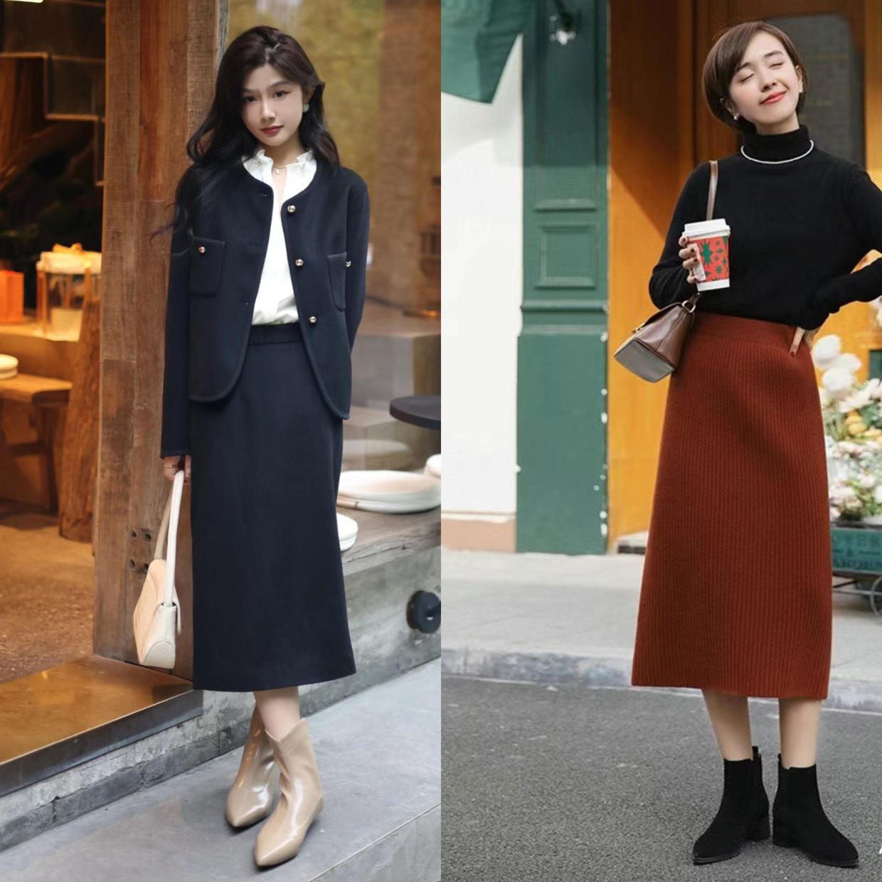 长款过膝裙怎么搭配,春天过膝裙穿搭