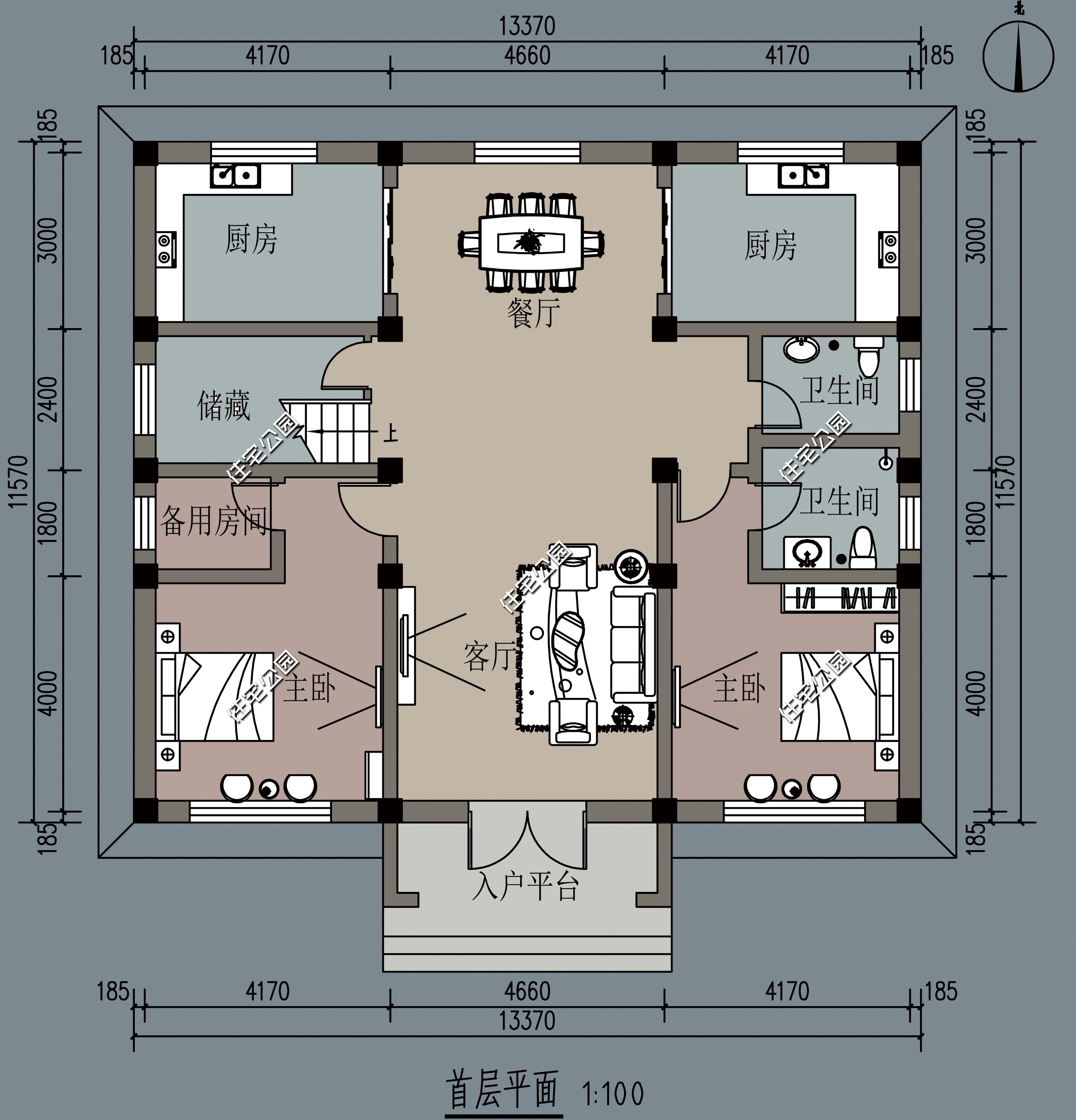 农村自建房二层对称小别墅外观图,开间12.8进深9.9二层别墅怎么设计