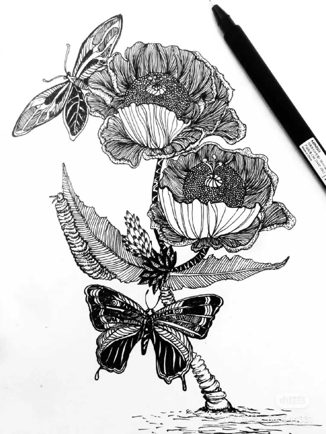 针管笔画线条练习,针管笔黑白装饰画线描