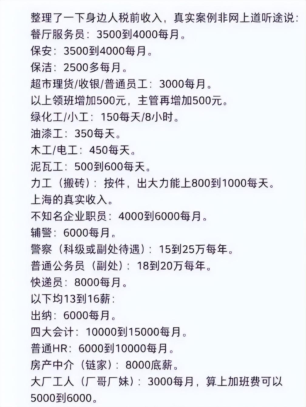 一张图片揭露上海的真实收入，撕开遮羞布，原来都是“精致穷”
