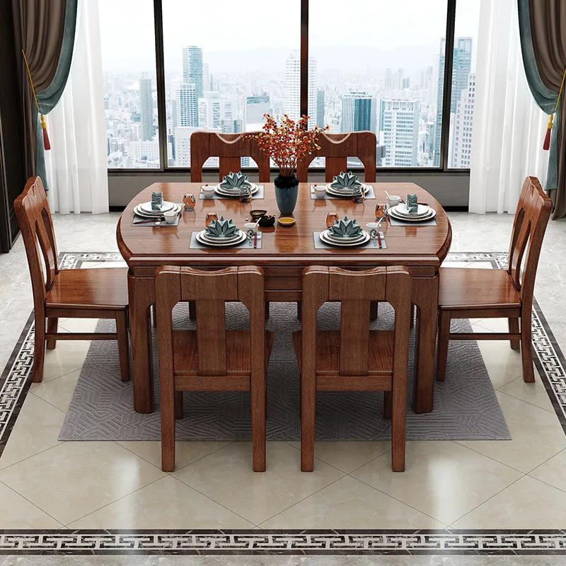 新中式餐桌可伸缩方桌变圆桌,新中式圆桌方桌两用带转盘的