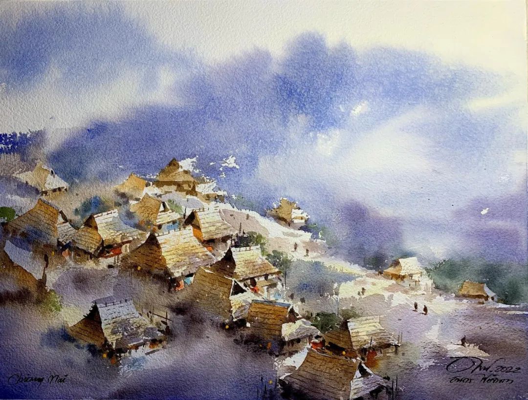 泰国水彩,泰国水彩画家绘画过程