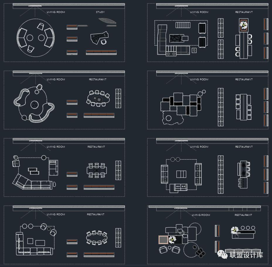 家装平面布局CAD模块500套(客餐厅、书房、卧室、厨房、卫生间)