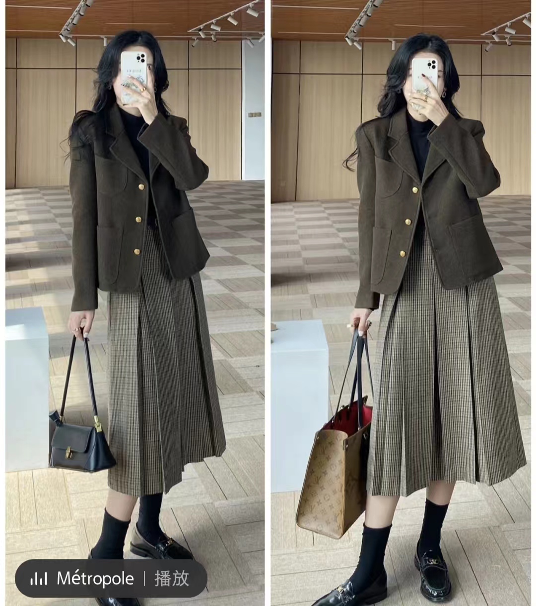 西装长裙搭配西装外套,西装外套配连衣裙气质高级感