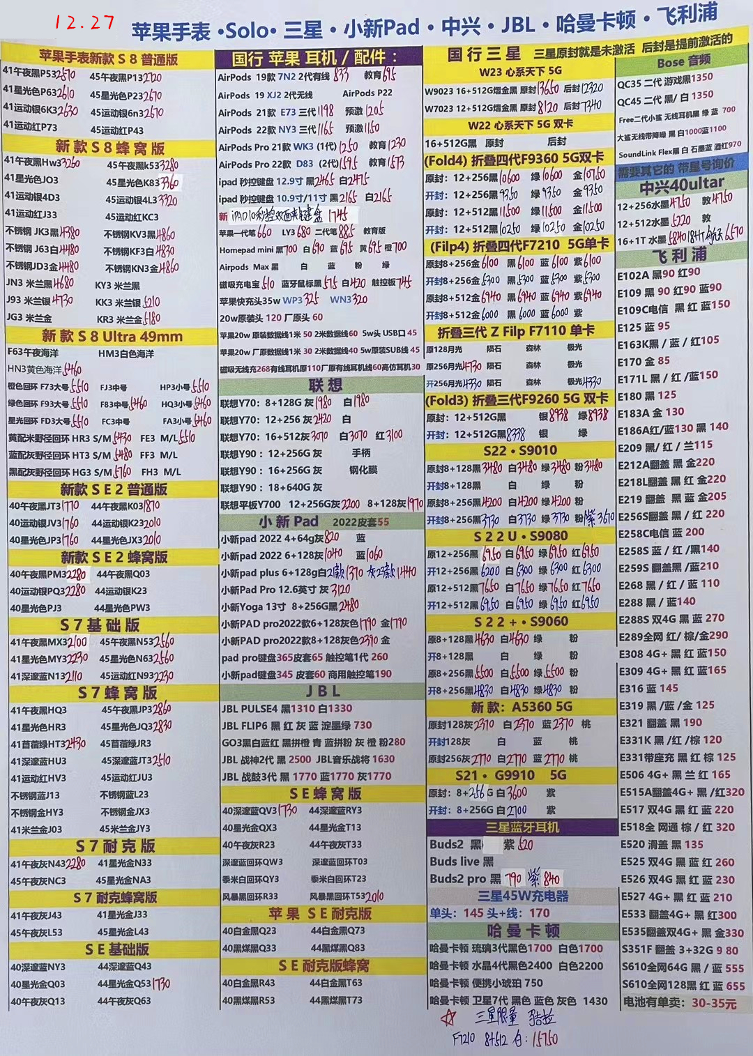 2021年10月27日华强北手机报价,2022年9月16日华强北手机报价