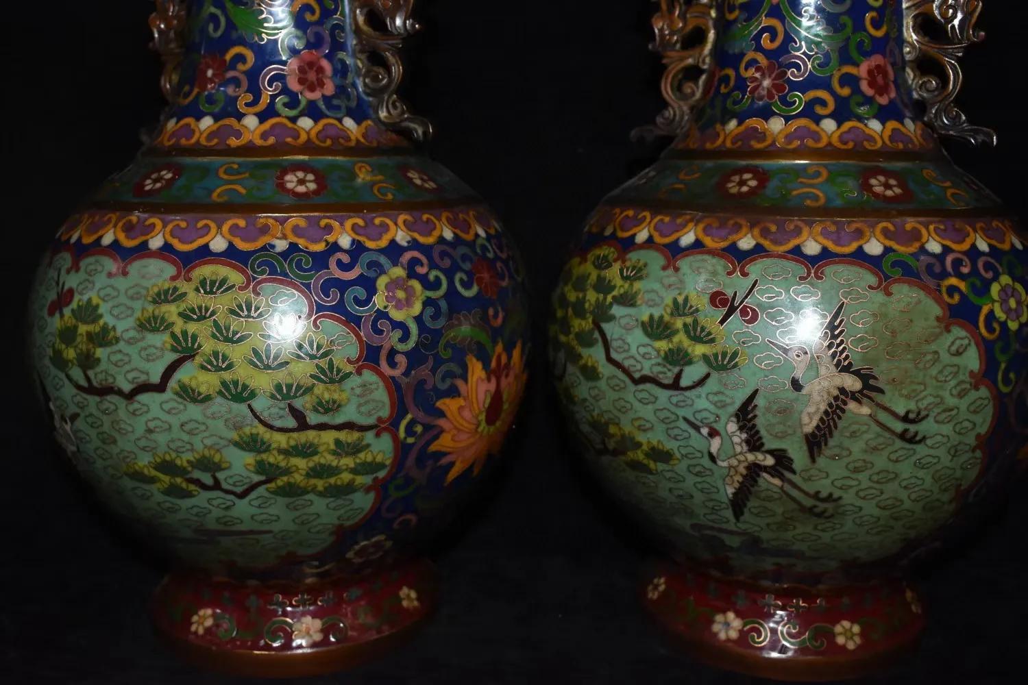 民国景泰蓝花瓶底部特征图片,80年代景泰蓝珐琅花瓶一对价格