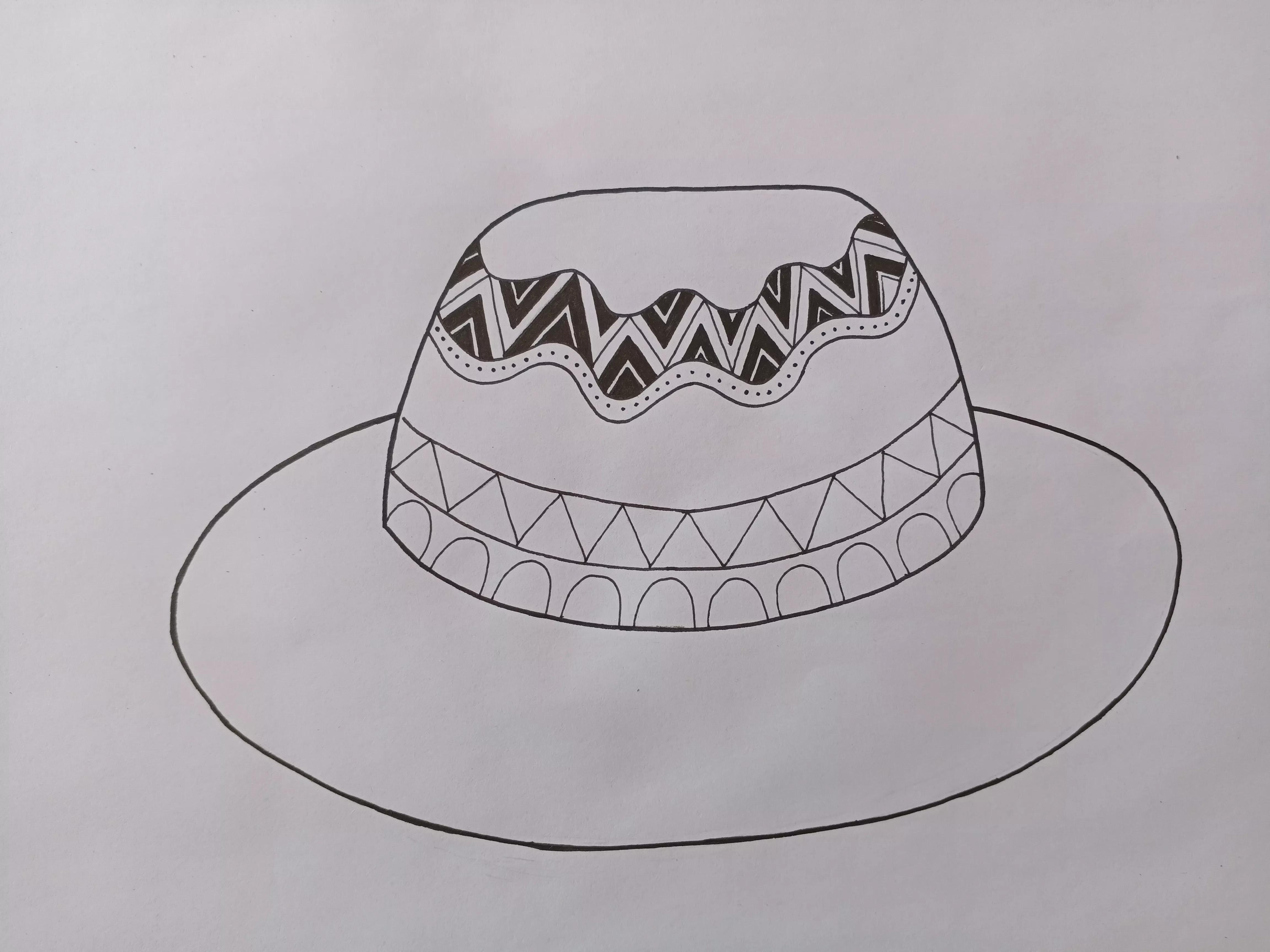 帽子线描创意画,帽子线描画装饰