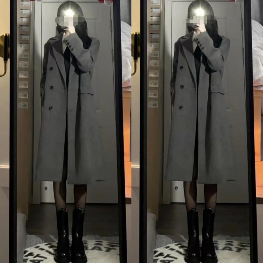 灰色大衣和黑色大衣哪个配jk好看,灰色双面羊绒牛角扣大衣小个子150