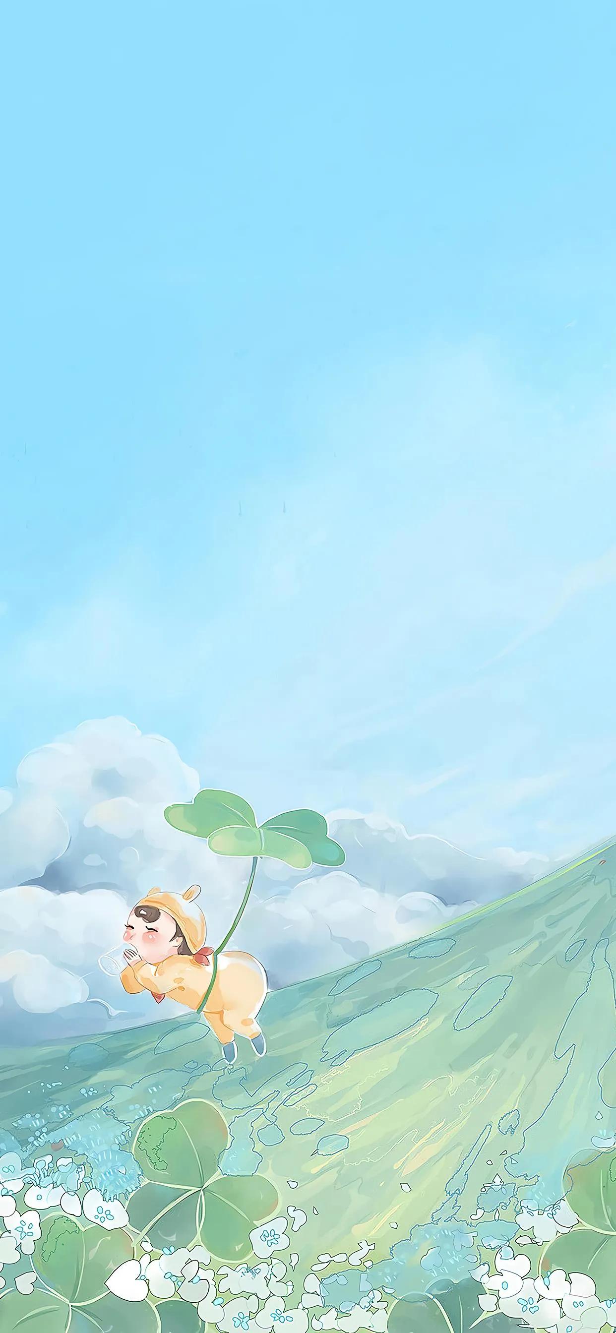 萌图100张可爱壁纸,春日海边小镇壁纸插画