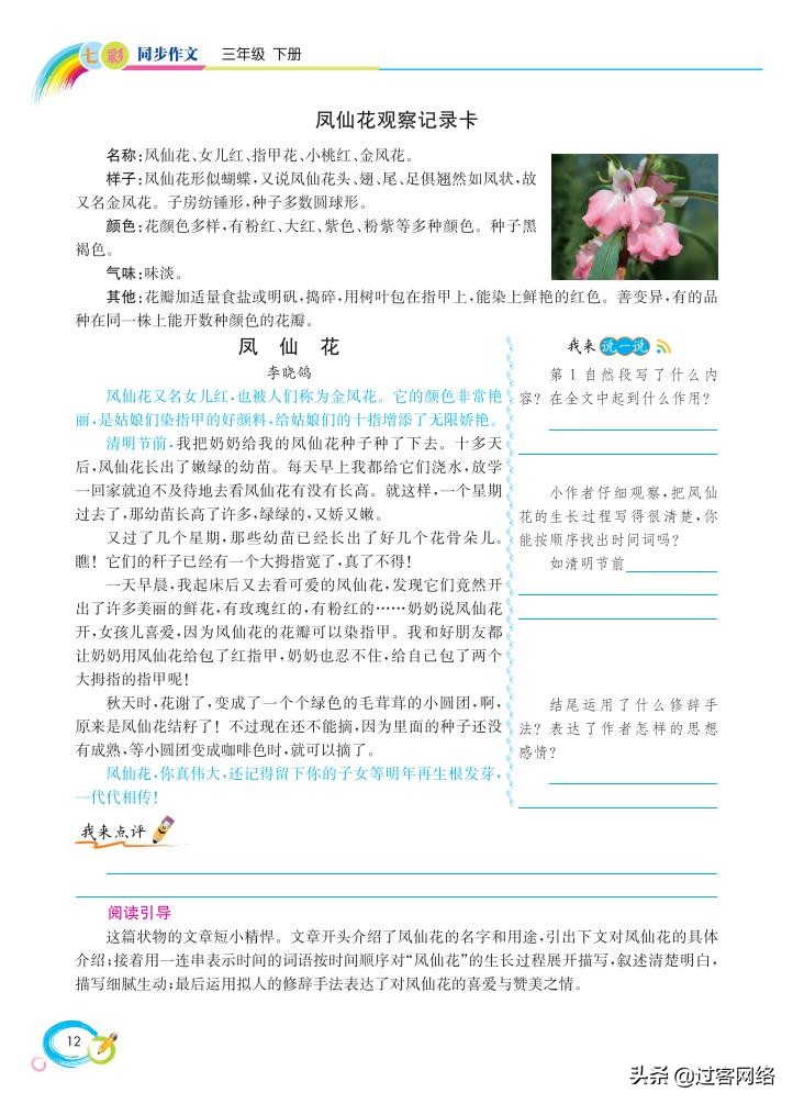 三年级下册语文七彩作文,七彩同步作文三年级下册