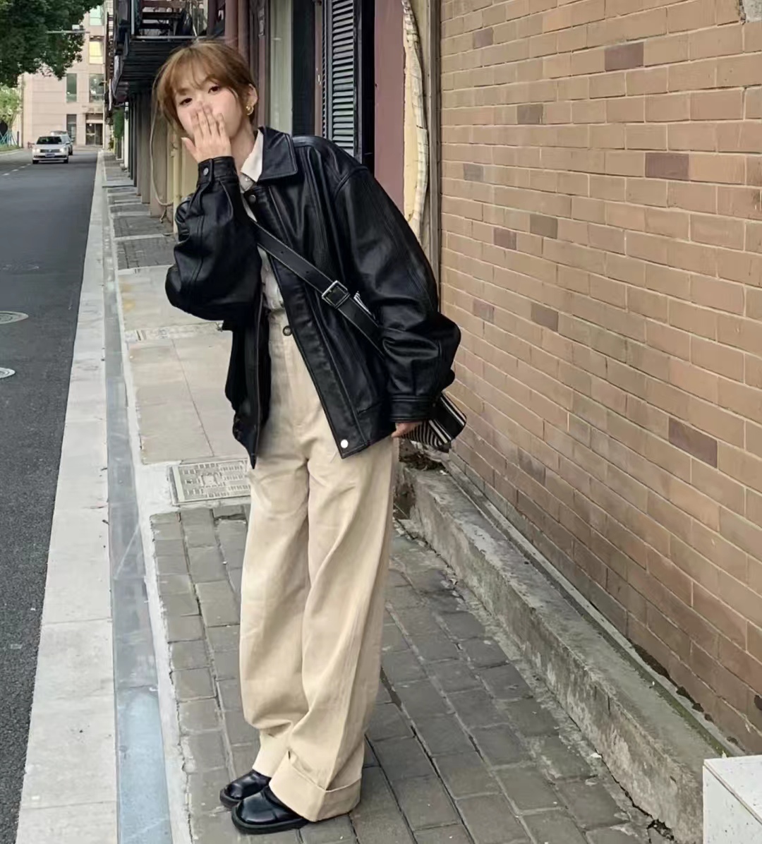 冬季黑色皮衣加棉高级感穿搭,黑色皮衣穿搭女秋冬