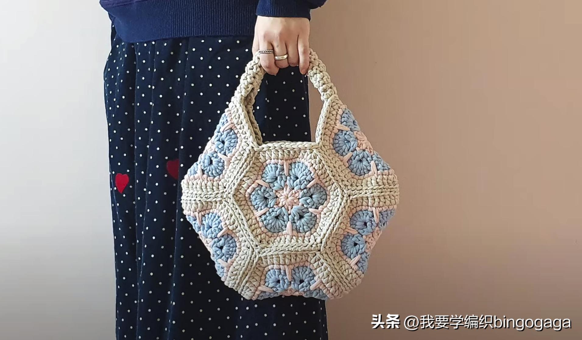 祖母方格小包包拼接编织教程,方形镂空小花包编织教程