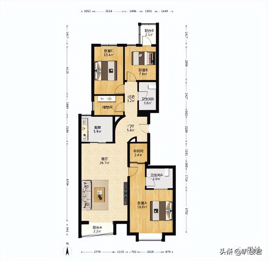 【周末看房系列】望京上京新航线133平3+1户型，盘他上陈经纶中学