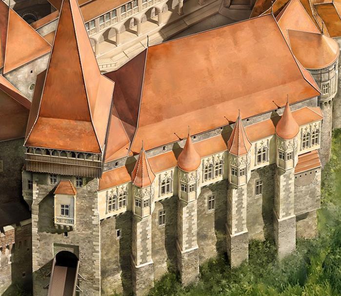 中世纪哥特式建筑风格的建筑绘画,欧洲宫廷风建筑绘画