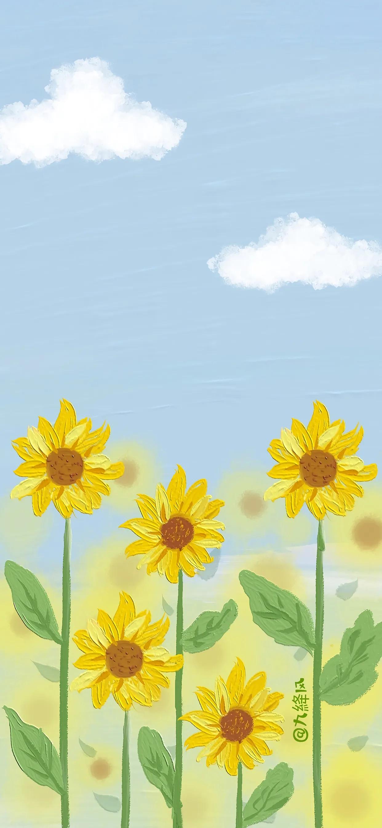 萌图100张可爱壁纸,春日海边小镇壁纸插画