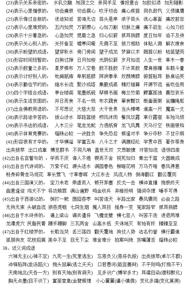 小学语文基础知识词语归类整理,小学语文知识词语归类