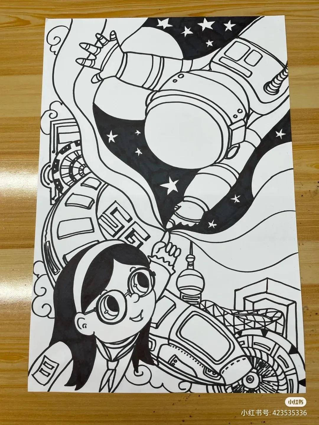 关于中国航天科技创新的绘画,描绘中国航天未来发展绘画