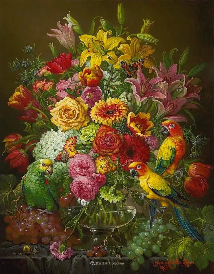 有关爱情的花鸟油画作品,北欧轻奢风格油画作品