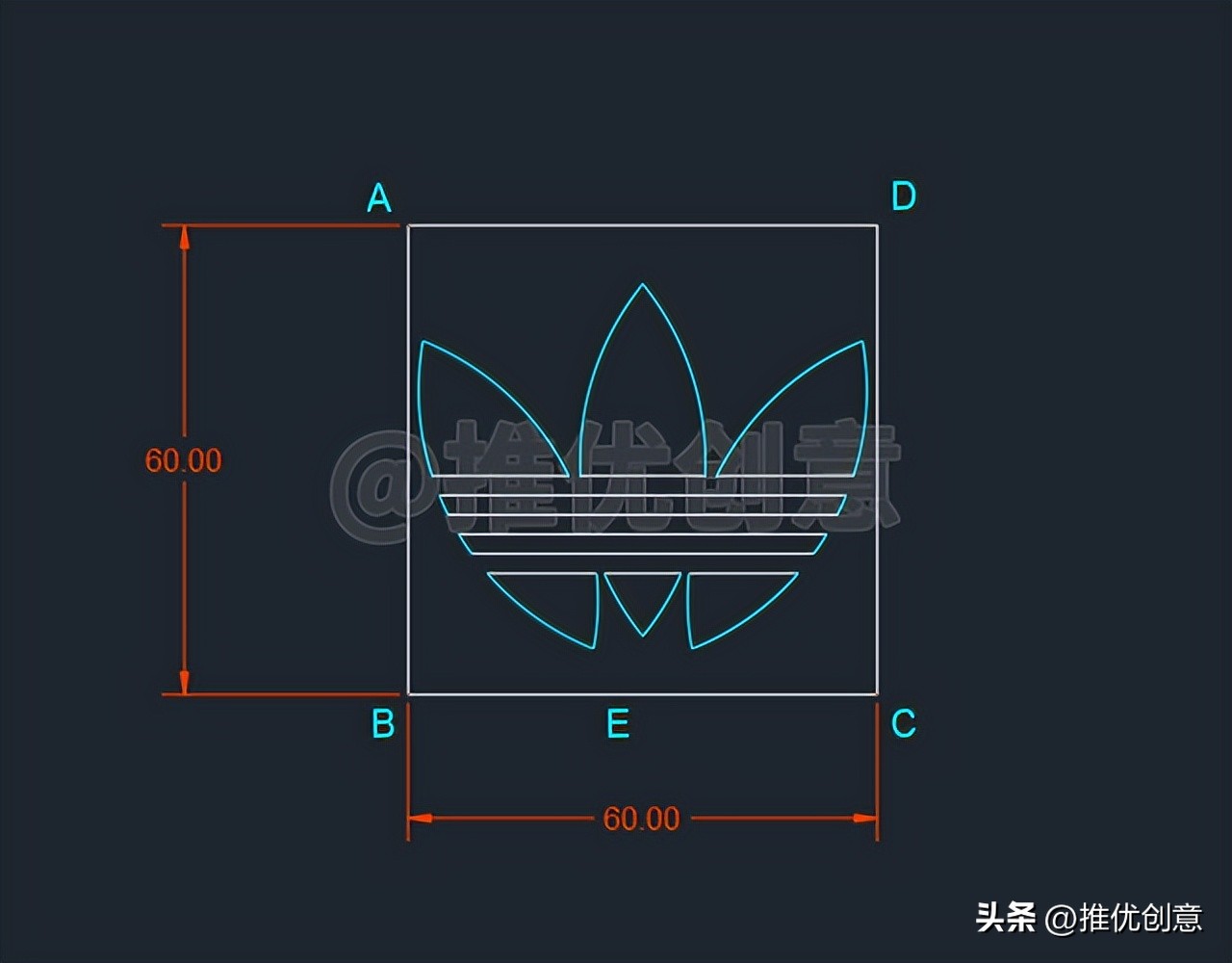 绘制adidas三叶草LOGO工程制图autocadcad教学cad画图教程CAD习题