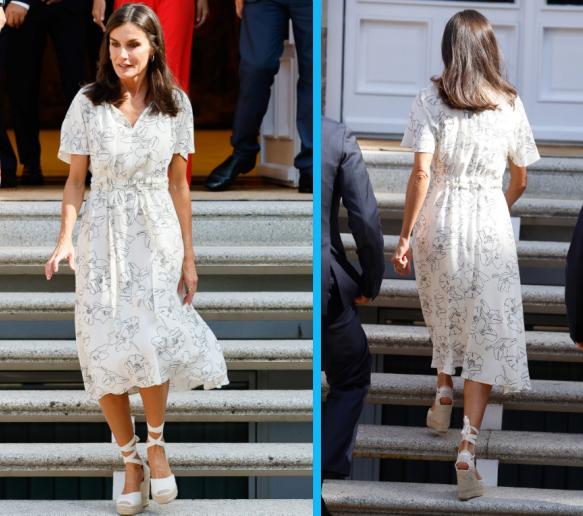 莱蒂齐亚黑白格子裙,莱蒂齐亚穿橘色印花裙