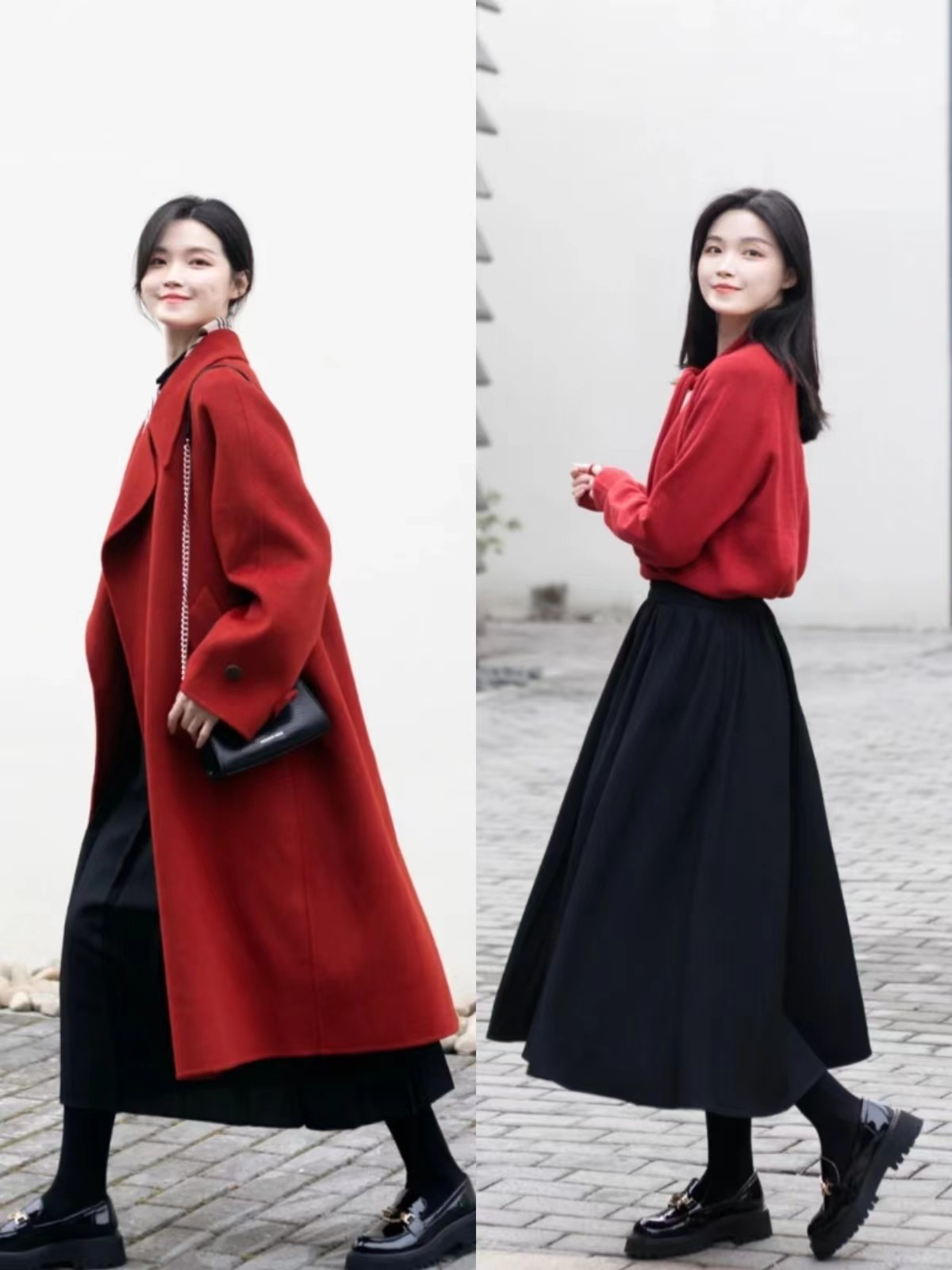 黑红色大衣怎么搭配出高级感,黑色大衣加红色内搭配什么鞋好看