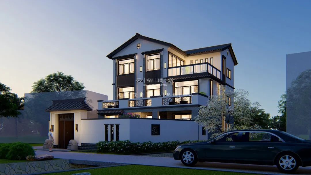 河源现代简约乡村别墅,河源现代极简风格庭院打造