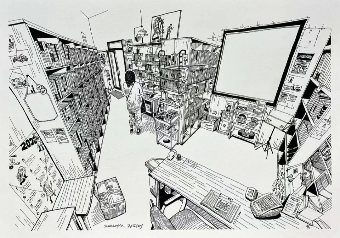 日本画家创作的铅笔街景速写,韩国速写大师