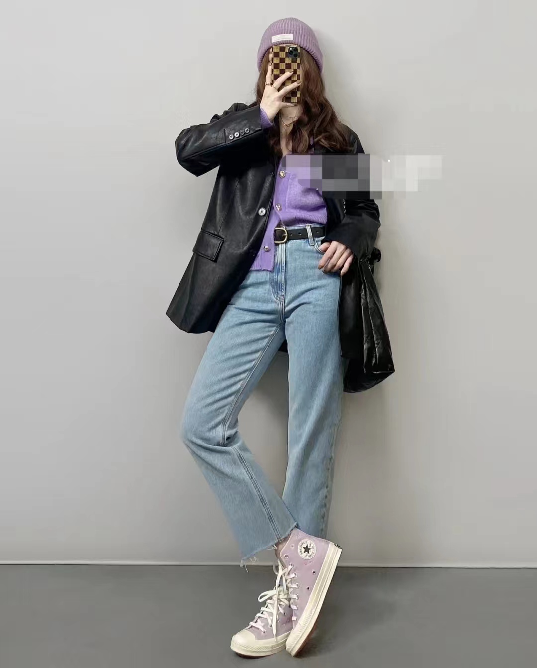 秋冬黑色宽松皮衣两件套,40-50岁洋气皮衣套装