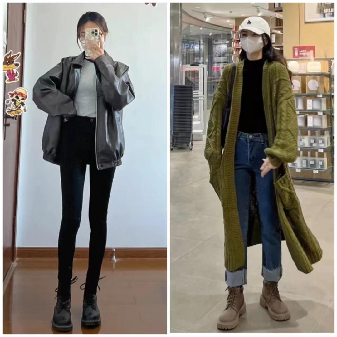 马丁靴的正确搭配图秋冬,穿长腿马丁靴配什么裤子好看