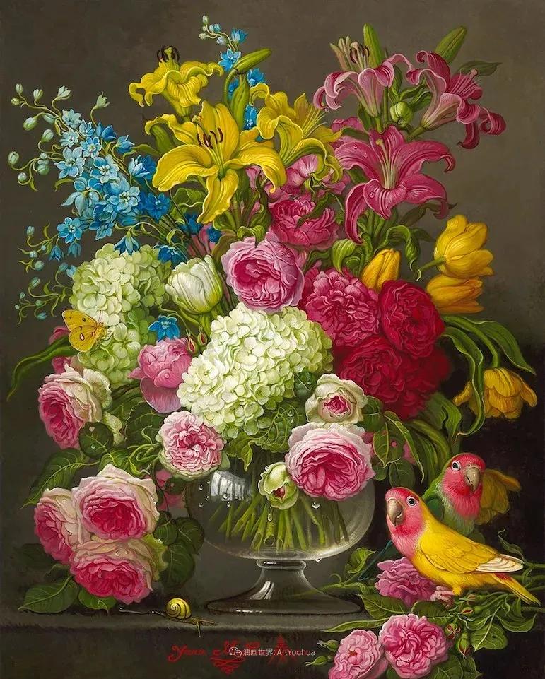 有关爱情的花鸟油画作品,北欧轻奢风格油画作品