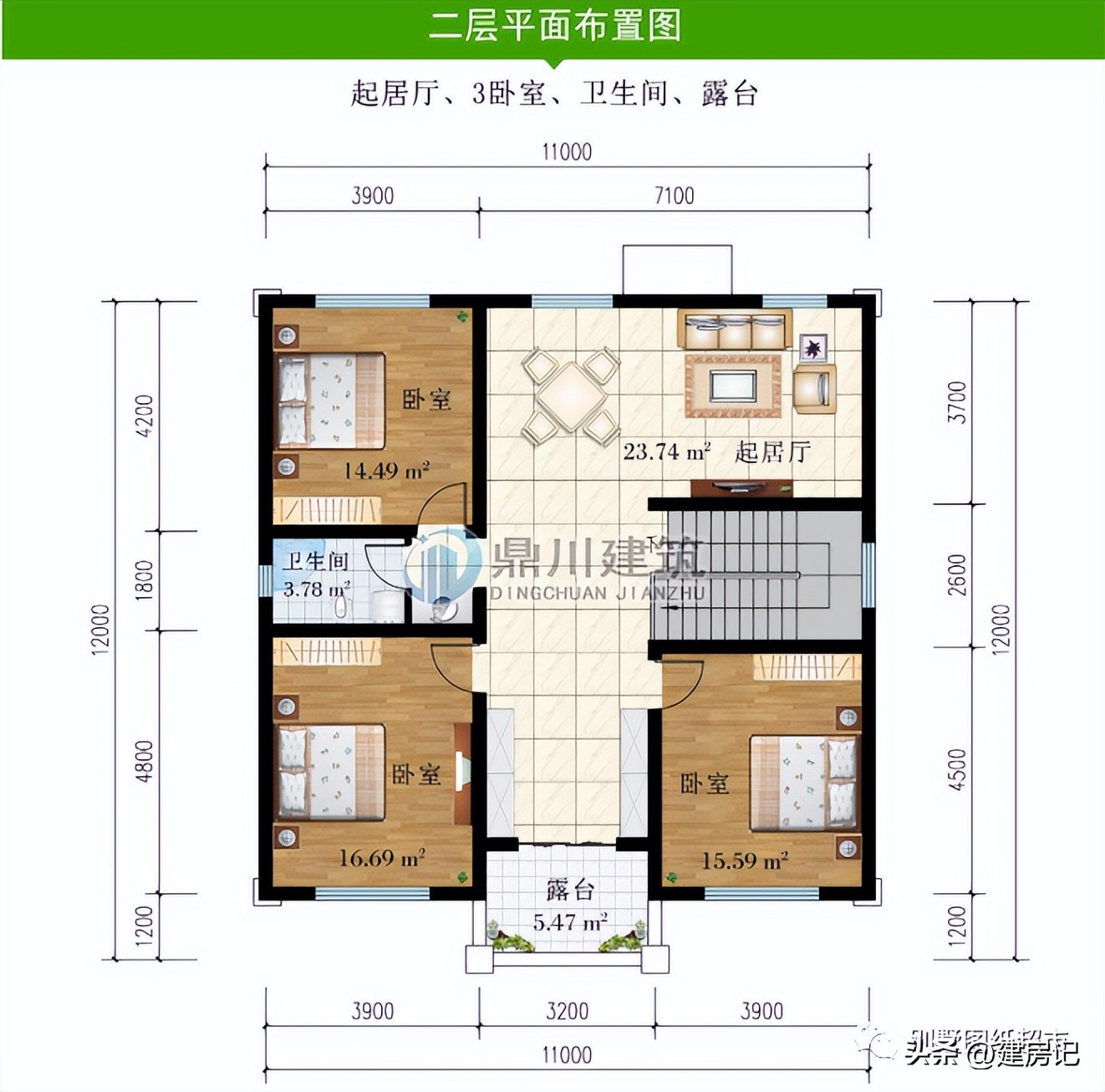 农村二层平屋顶现代风别墅100平方,农村新中式风格二层别墅大全