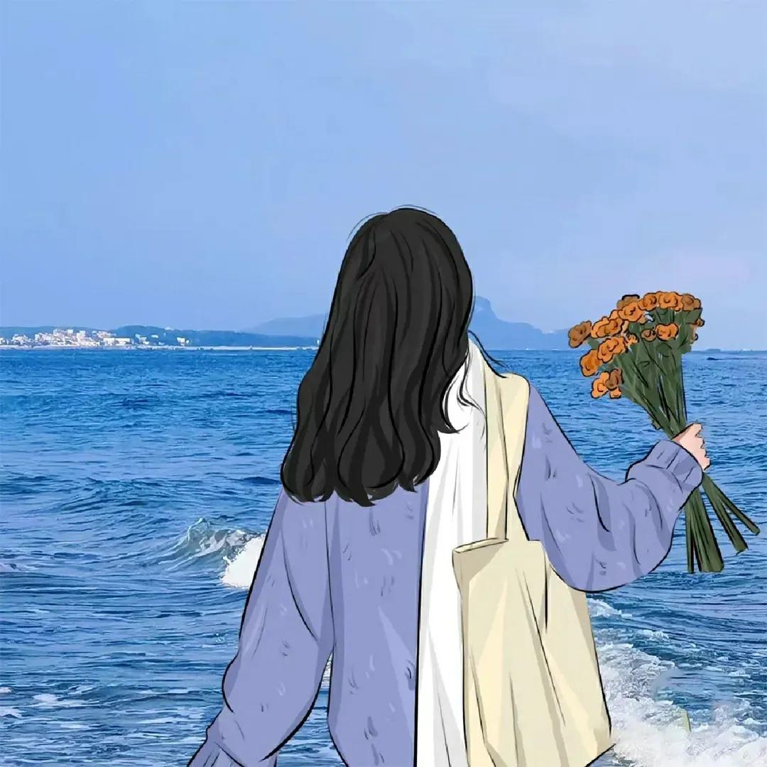 蓝色调动漫女生背影头像,2023头像图片动漫