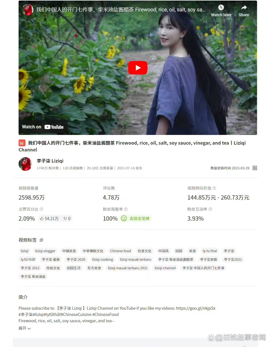 李子柒油管广告收益曝光图片,李子柒油管收入归谁